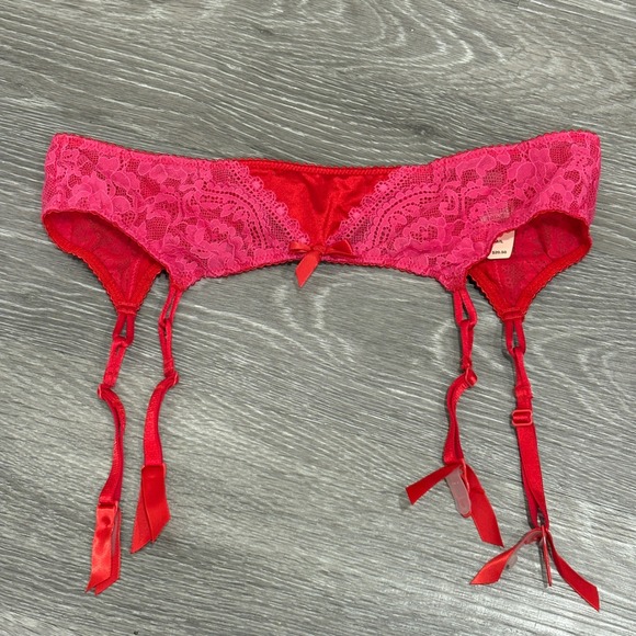 Victoria's Secret Other - Victoria's Secret Deadstock '10 Red Pink Lace Satin Garter Belt M/L New Coquette